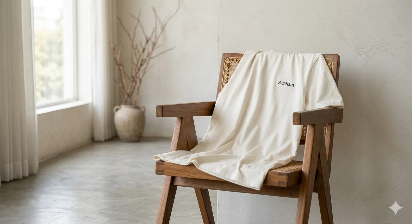 Aazham premium cotton tee close-up showing fabric quality