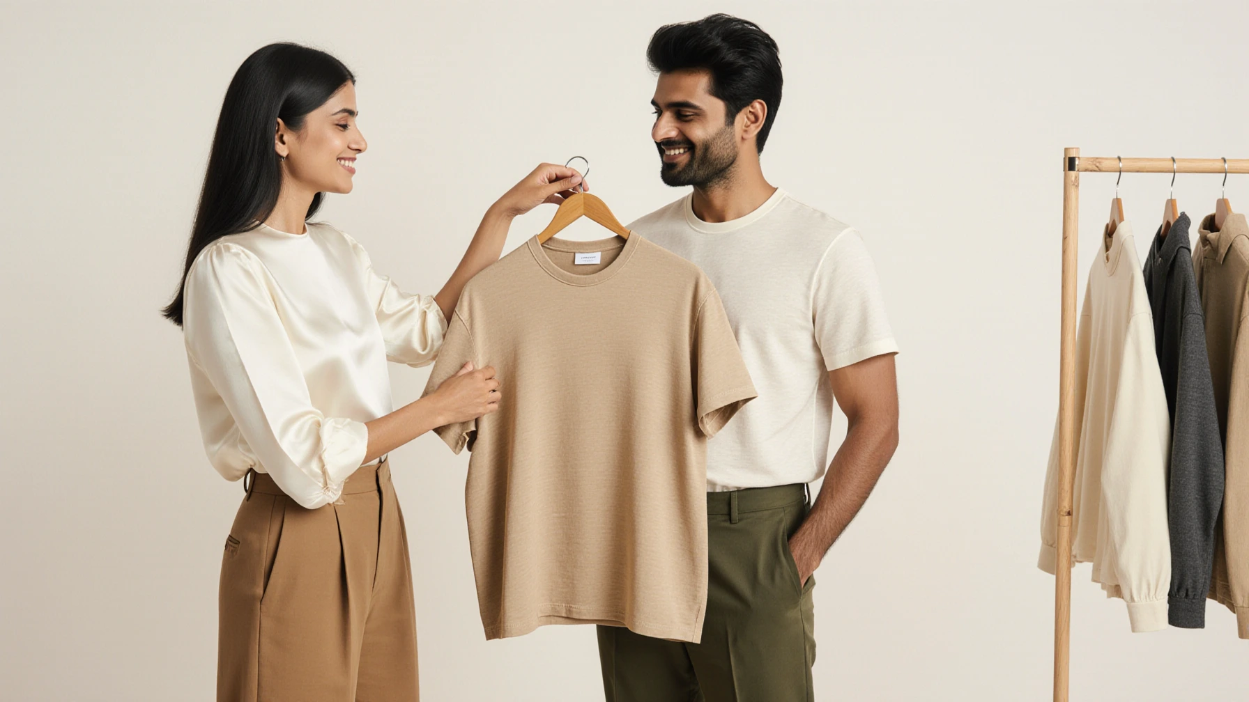A couple choosing an outfit together