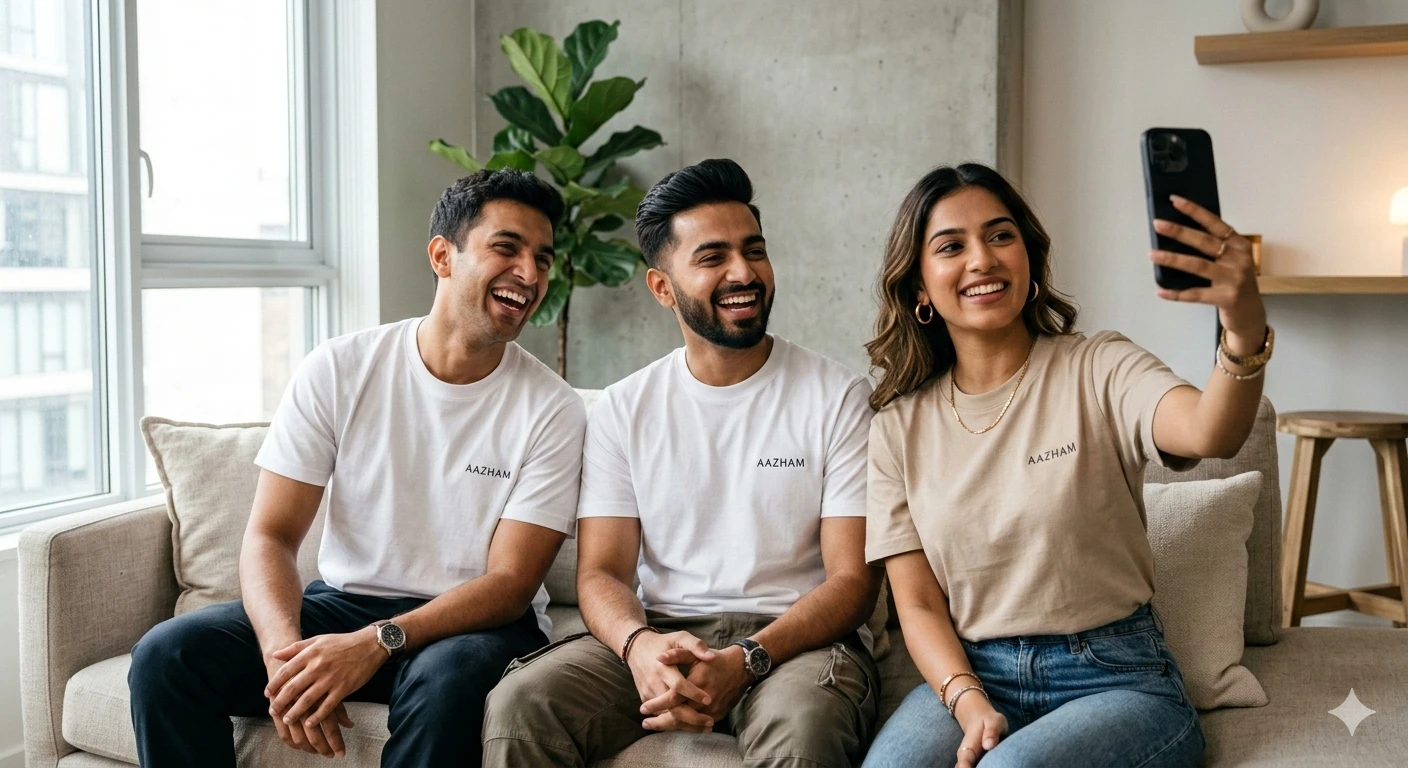 Aazham model showcasing signature style